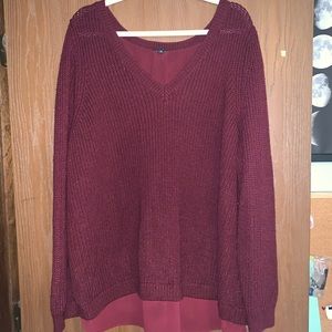 Maroon V neck Lace up back sweater